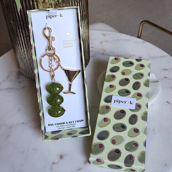 Martini Key Chain/ Bag Charm Green and Gold - Picture 4 of 4